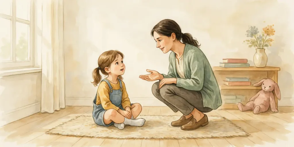 Mother explaining to her child about aging grandparents